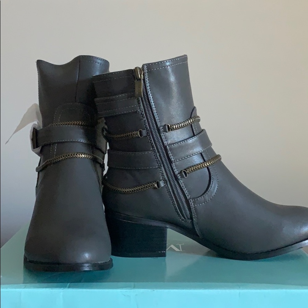Gray “chained”  zip up boots